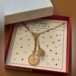 SCORPIO NIB Zodiac Gold Toned Paper Clip Toggle Closure Charm Necklace